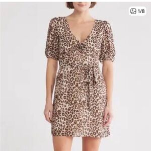 Wayf Leopard Print Animal V Neck Mini Dress XL